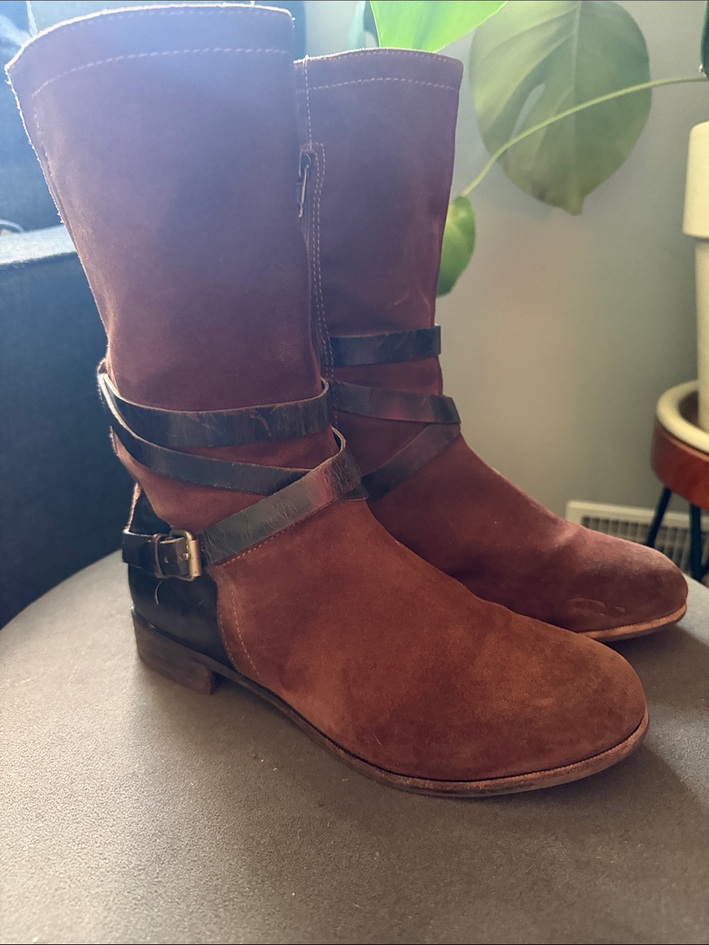 UGG Deanna Suede Moto Boots Chestnut Brown Womens 7.5 Fall Leather